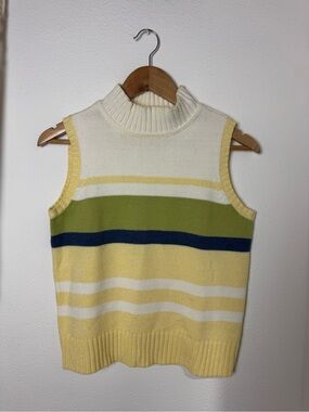 Sleeveless Striped Knit Sweater Vest in Yellow & Green